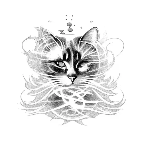 A Mystical Black Cat Surrounded By Swirling Smoke And Occult Symbols