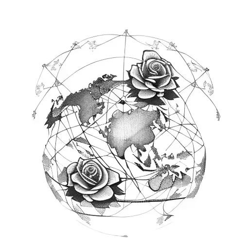A World Map Intertwined With A Vine Of Roses