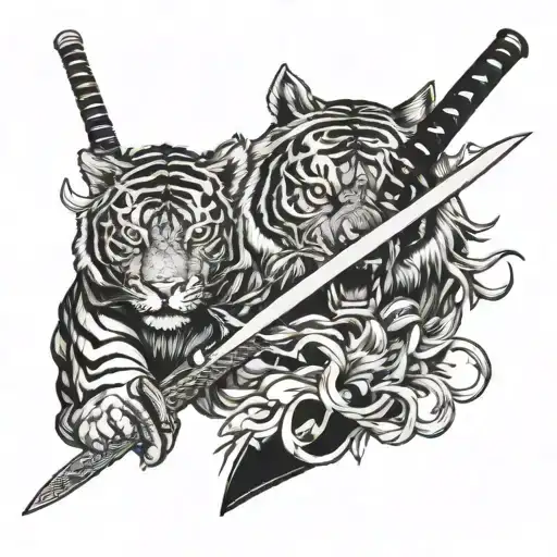 Sword And Samurai And Tiger Head