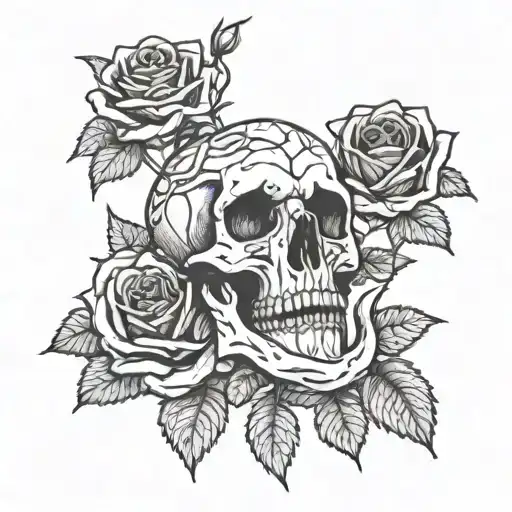 Rose Bush With Snake And Small Skull