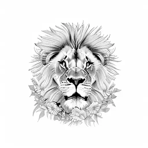 A Lion And Lioness Surrounded By A Field Of Vibrant Flowers In Realistic Format