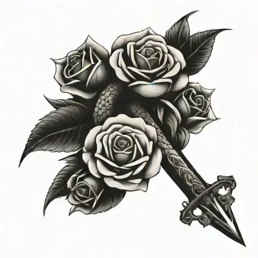 Snake With Roses And Sword