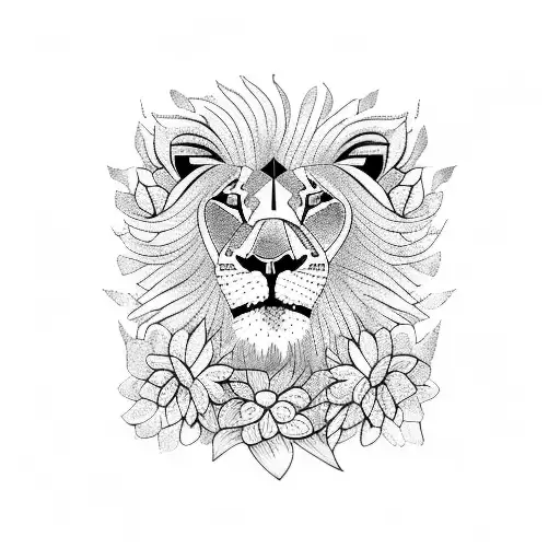 A Lion And Lioness Surrounded By A Field Of Vibrant Flowers