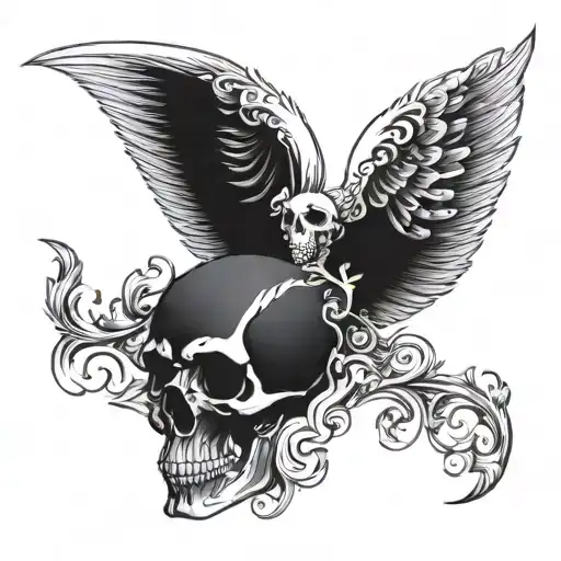 Aries Skull With Wings Behind And Flames Lower Back