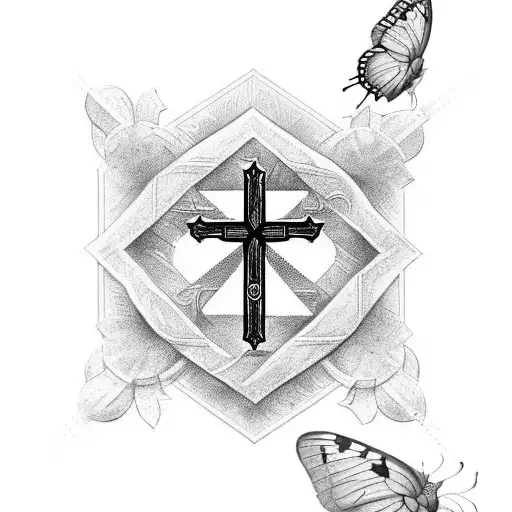 Christian Cross And Butterfly
