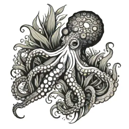 A Colorful Octopus Gracefully Navigating Through A Sea Of Vibrant Underwater Plants