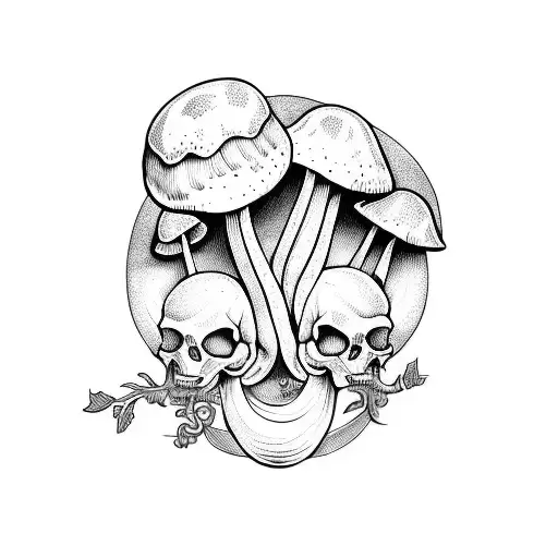 Don't See Don't Hear Don't Speak With Mushrooms And Skull