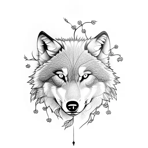 Wolf With Cherry Blossoms