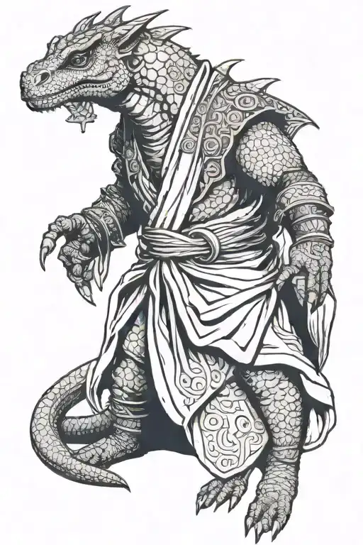 Argonian Standing In A Robe Holding An Animal