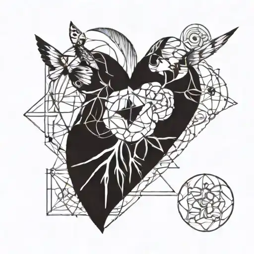 A Geometric Heart Design Incorporating Symbols Of Love And Peace