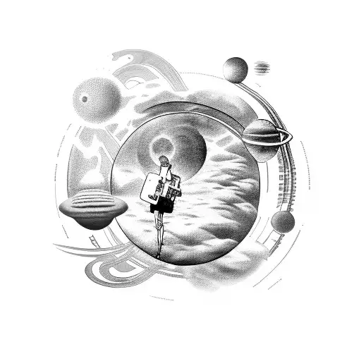 Man Listening To Music In Solar System