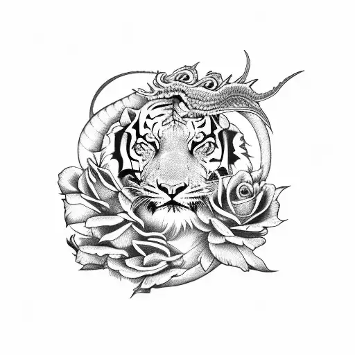 Dragon Roses Tiger