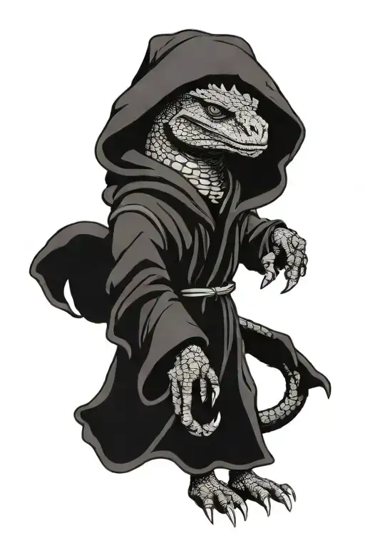 Argonian Standing In A Robe Holding An Animal