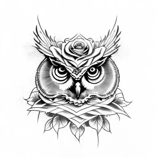 Scary Owl With Roses And Skull