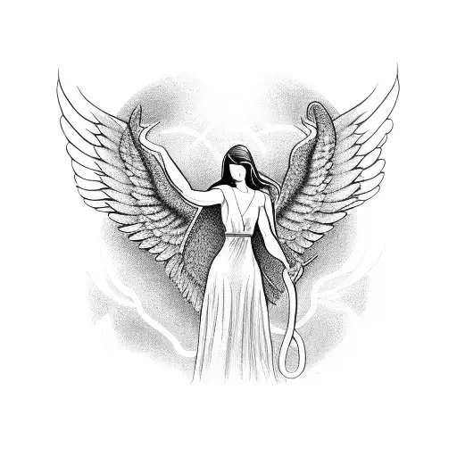 Female Angel Holding A Snake With Love