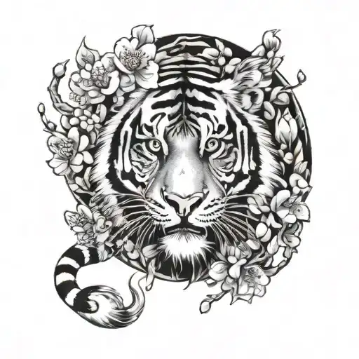 Tiger With Cherry Blossoms