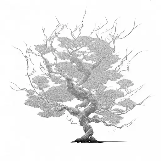 A Science Fiction-inspired Bonsai Tree With Glowing Branches And Roots