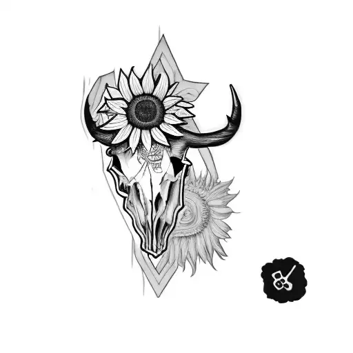 A Bull Skull With Sunflowers