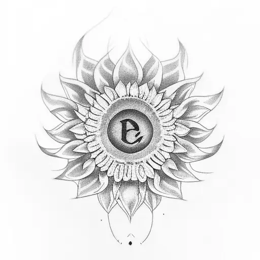 Tattoo Combining The Letters E And H With A Sunflower Image