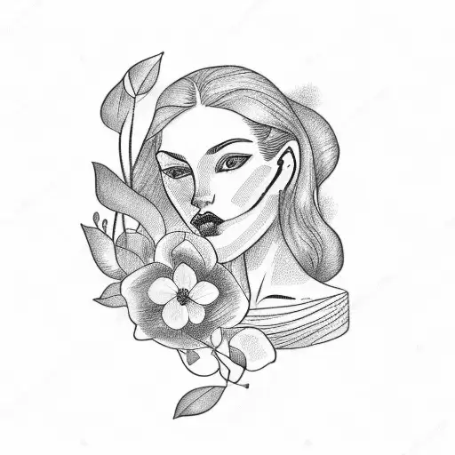 Simple Drawing Woman Reading Book With Flowers