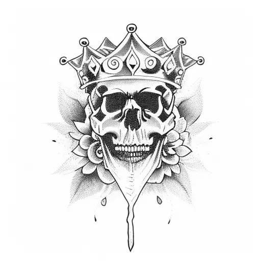 A Skull Wearing A Crown Made Of Traditional Flowers