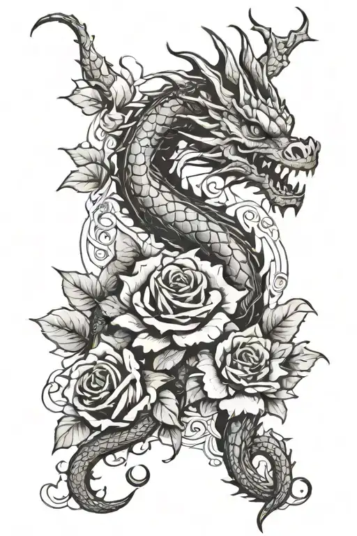 Dragon And Roses