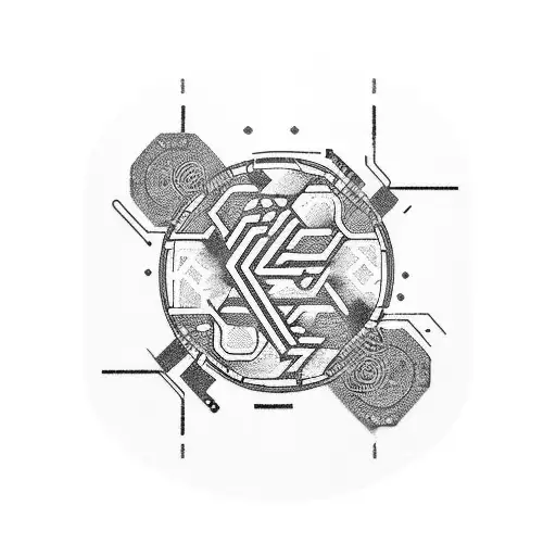 A Japanese Kanji Symbol For 'Technology' Integrated With Circuitry