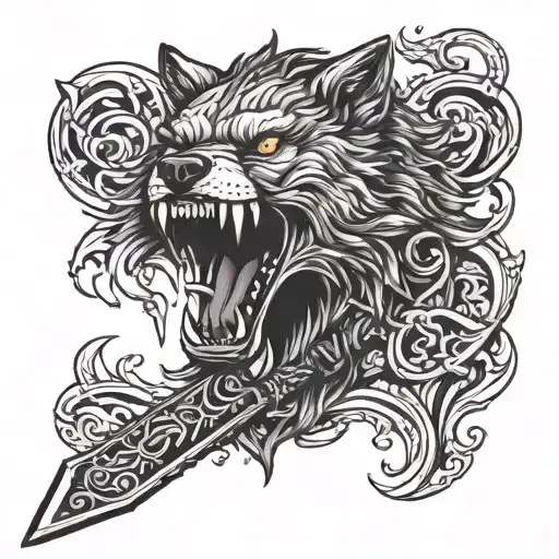 A Wolf Holding A Sword In Its Mouth