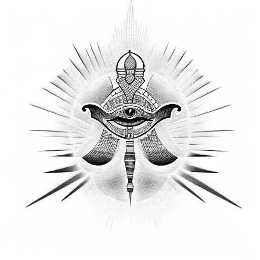 Egyptian Hieroglyph Style Including Ankh And Winged Sun