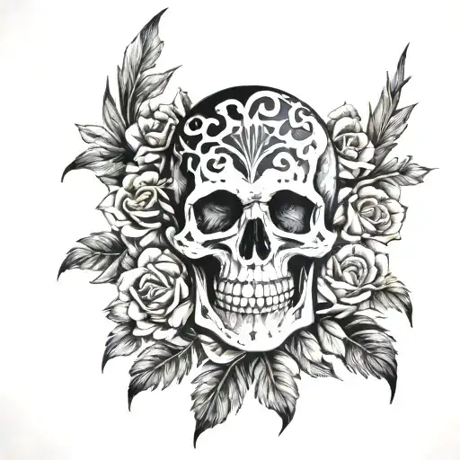 Skull And Flowers And Symbol Berserk Guts Black Work