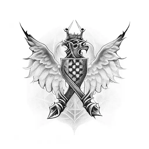 Thorn Vine Along The Spine With A King Chess Piece On Top That Has Eagle Wings