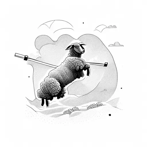 A Sheep Jumping Over A Barbell On The Beach