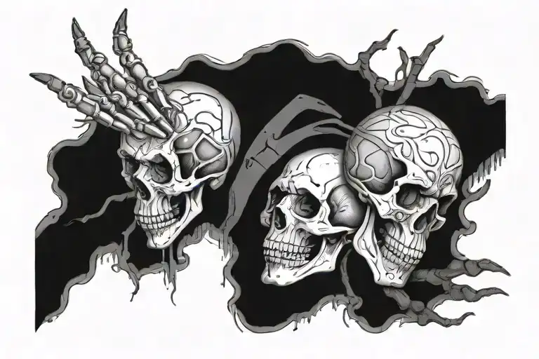 Skull And Human Hands Touching Momento Mori And 2 Roman Number Bands Connecting It For Forearm