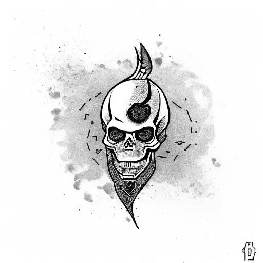 Skull With A Crow Perched On Top