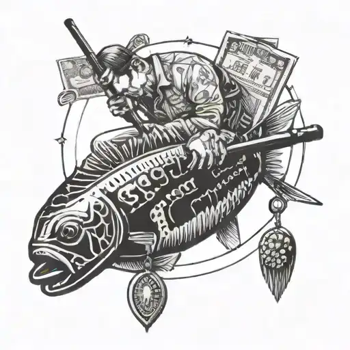 A Teller Counting Money With A Fishing Rod In Hand