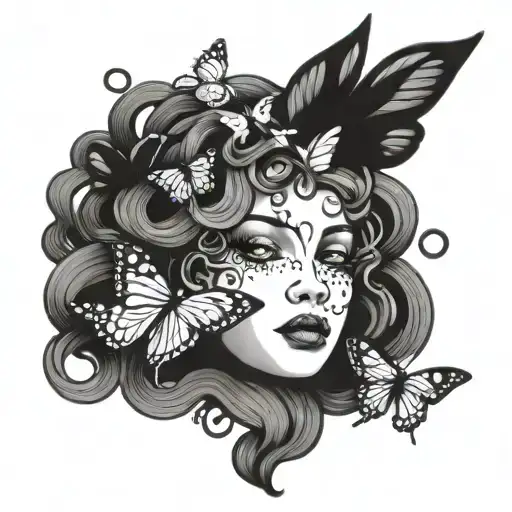 Medusa With Butterflies Surrounding
