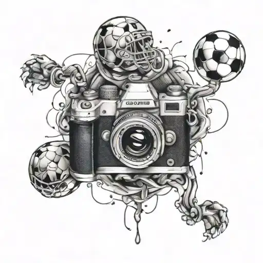 Combine A Football And Camera To Create A Unique Sports Photography Tattoo Design