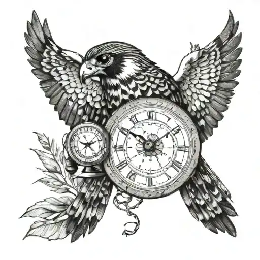 Falcon With A Time Clock And A Child And An Adult Hugging On A Path