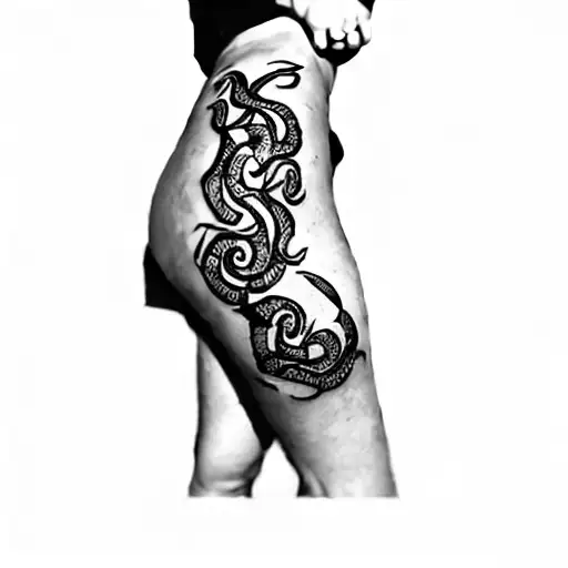 A Woman's Thigh With Flowers And A Snake