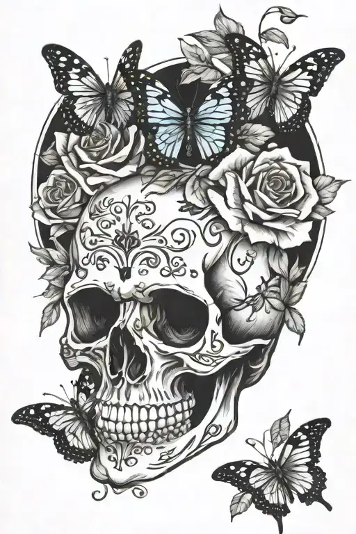 Skull Roses Butterflies