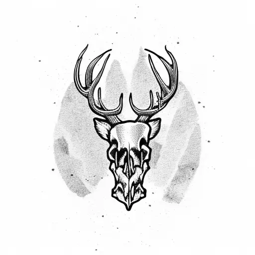 Deer Skull With Antlers With Military Dog Tags