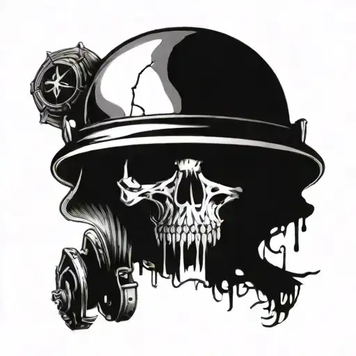A Stylized Depiction Of A Fallen Soldier's Helmet With A Skull Inside
