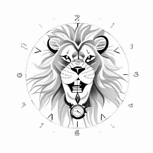 Lion With Clock In Mouth And Roses Next To It