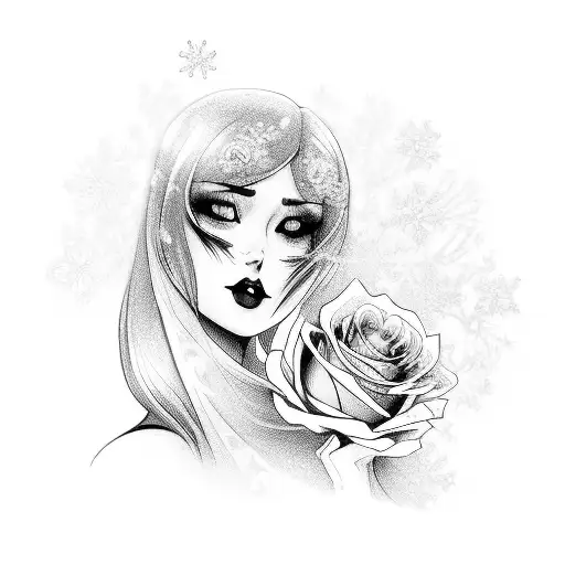 A Beautiful Emo Bride Standing Holding Roses In The Snow