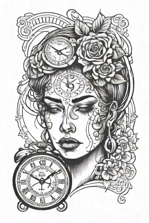 Time Clock And Lady Crying Face