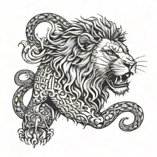 A Lion Holding A Scales In This Jaws