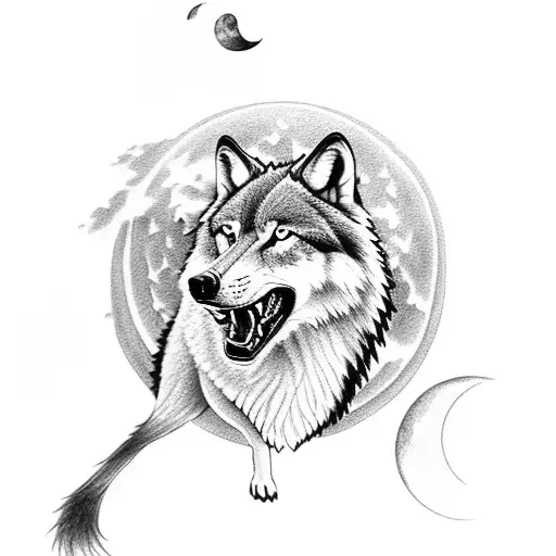 A Majestic Wolf Howling At The Moon