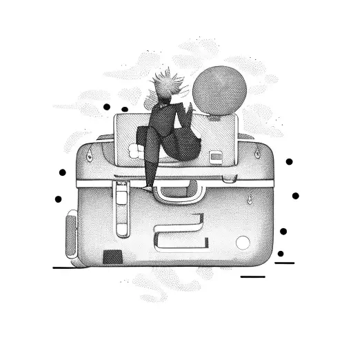 An Anime-style Traveler Holding A Suitcase With Coffee Beans Falling Out