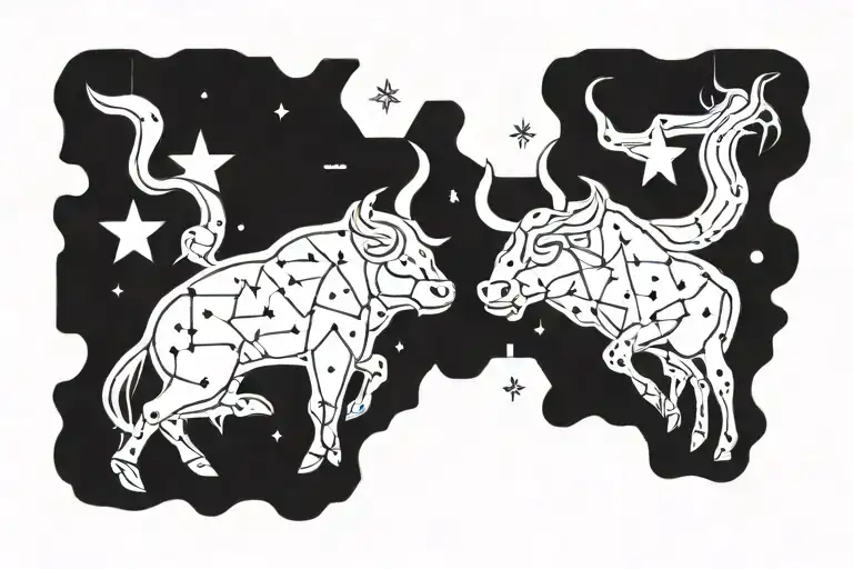 Interlocking Gemini And Taurus Constellation With Fine Line Detailing