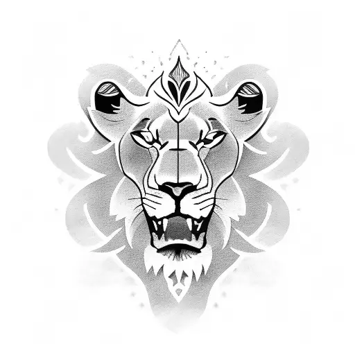 Lion Face With A Cross In The Background And Sun Beams